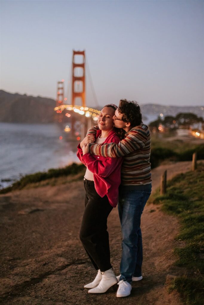 Bay Area engagement photography with SF Bay Bridge in background