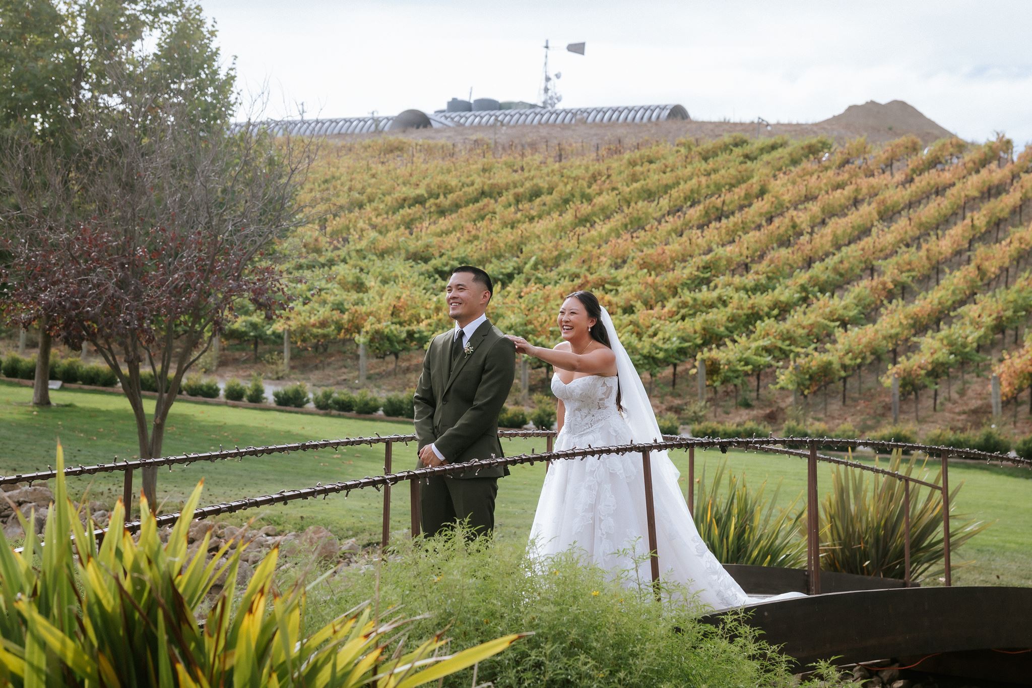 Couple seeing each other during their first look before the ceremony