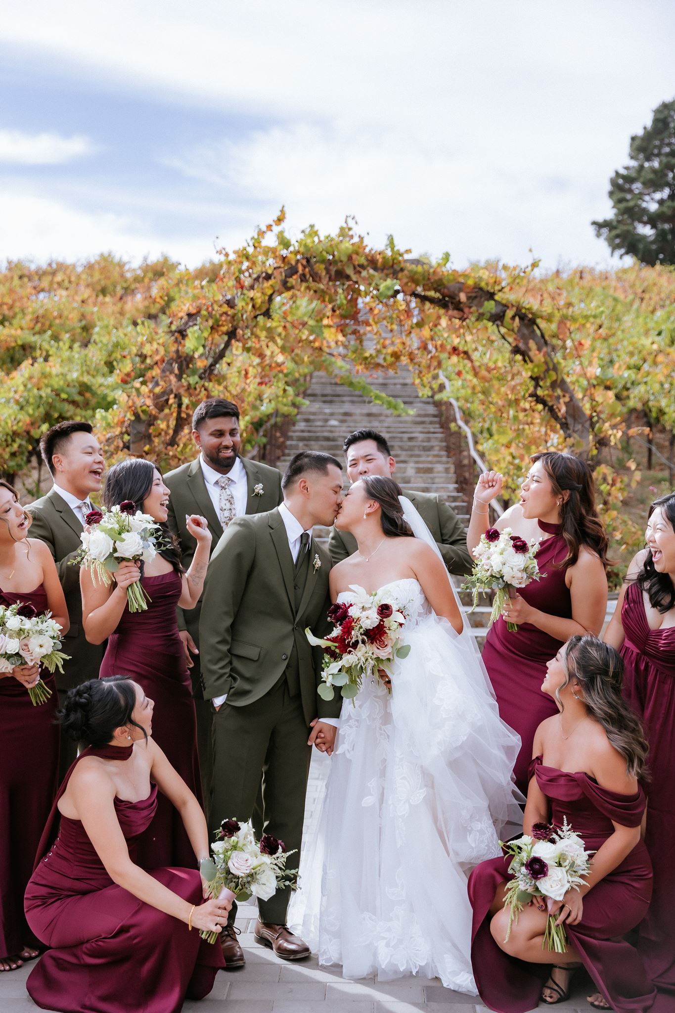 Wedding party portraits at Nella Terra Cellars in Sunol, California