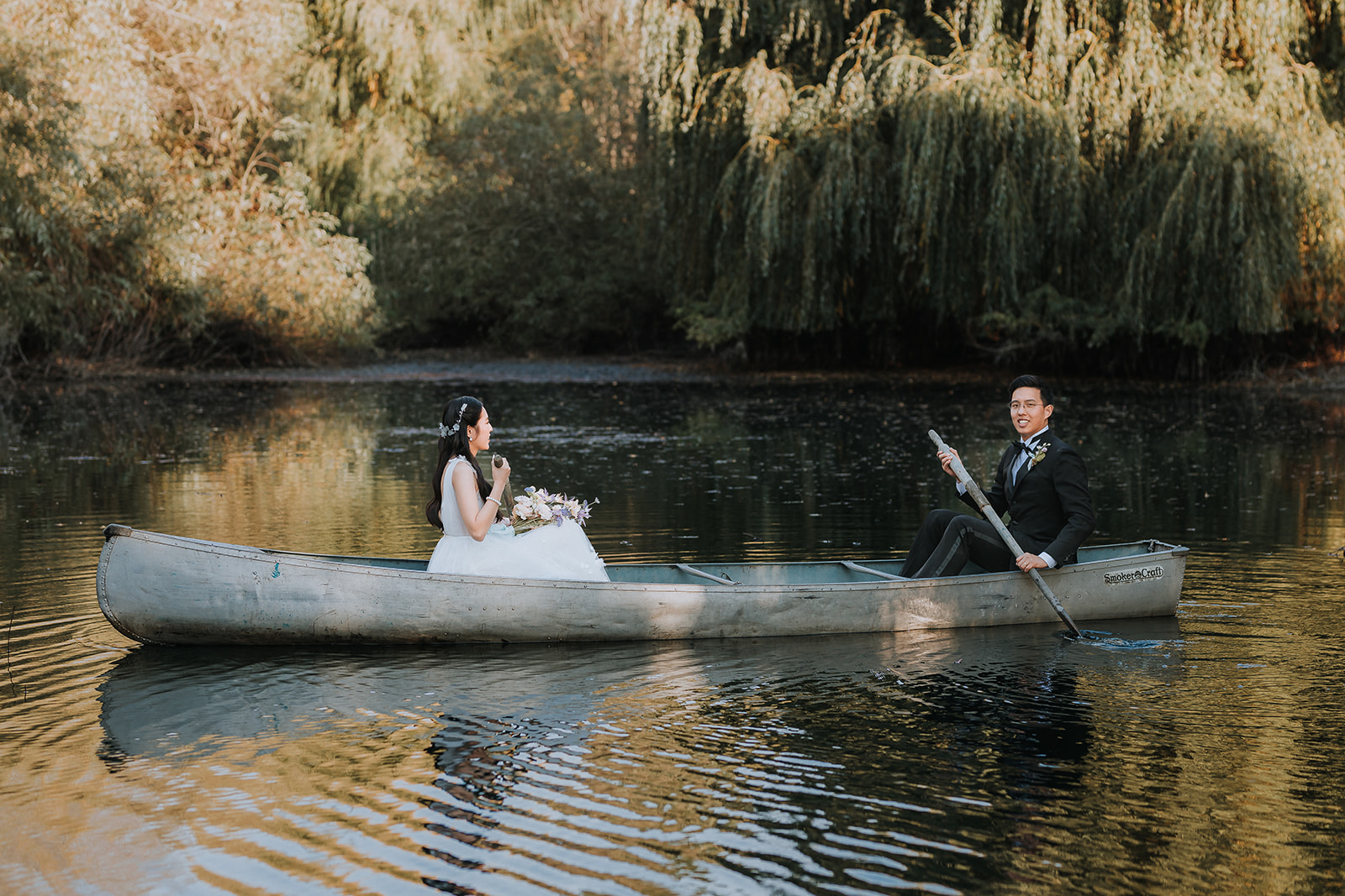 Newlyweds golden hour portraits at Olympia's Valley Estate wedding