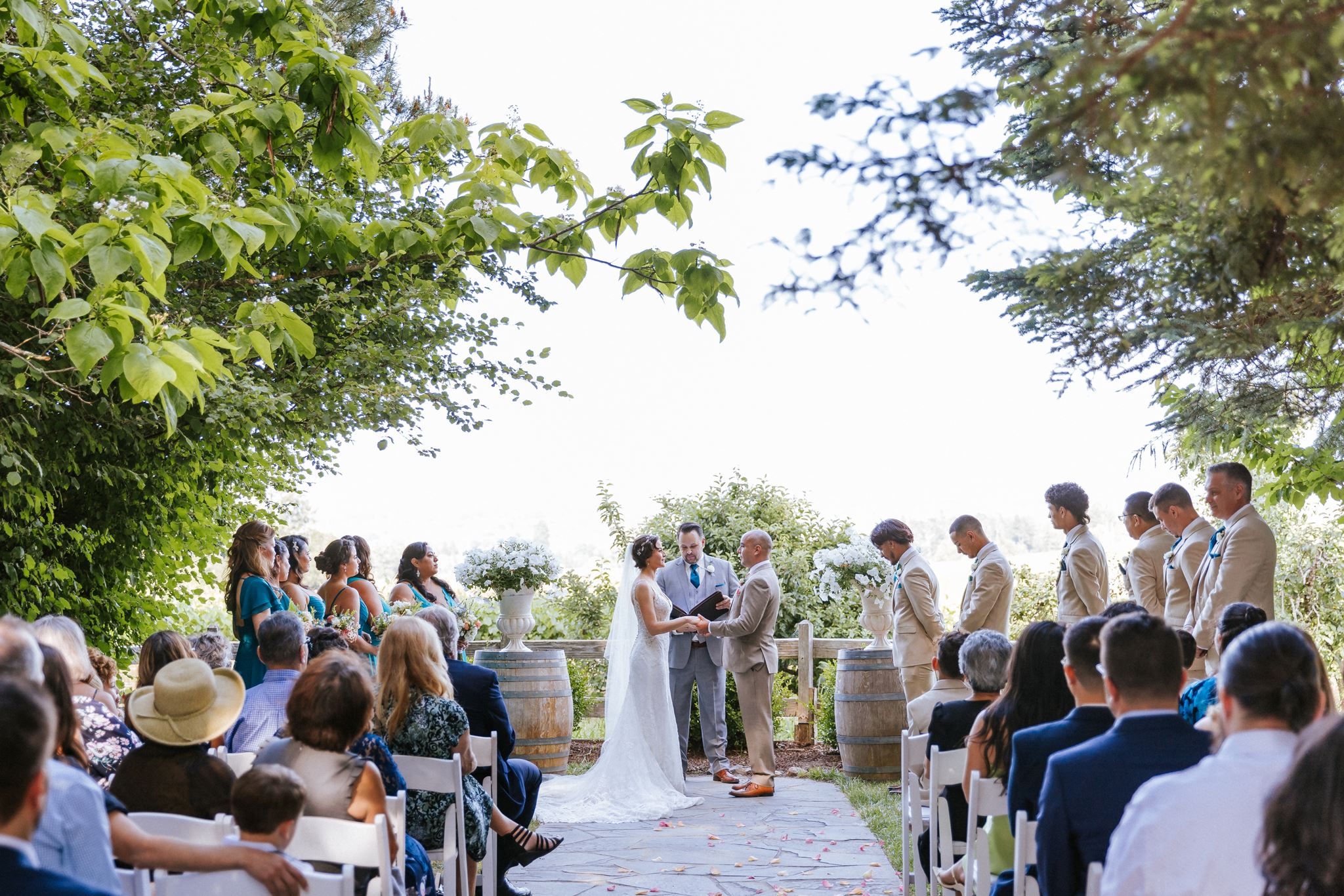 Outdoor wedding ceremony at Vine Hill House in Sebastopol, California